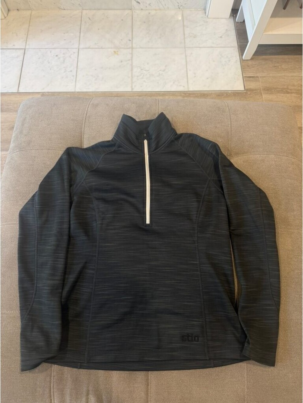 Stio Womens L 1/4 Zip Pullover Black Space Dye Fleece